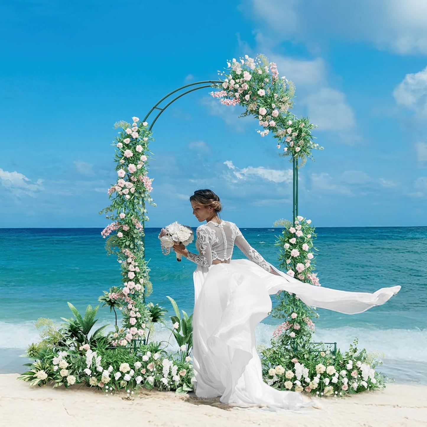 8.2 Ft Garden Arch Trellis for Climbing Plants Outdoor, Wedding Arch Frame for Ceremony Garden Arbors and Arches with 2 Planter Boxes, Metal Arch Backdrop Stand for Party Halloween Archway, Black