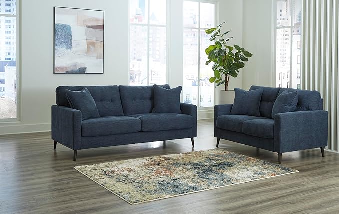 Signature Design by Ashley Bixler Classic Tufted Loveseat with Removable Cushions, Blue