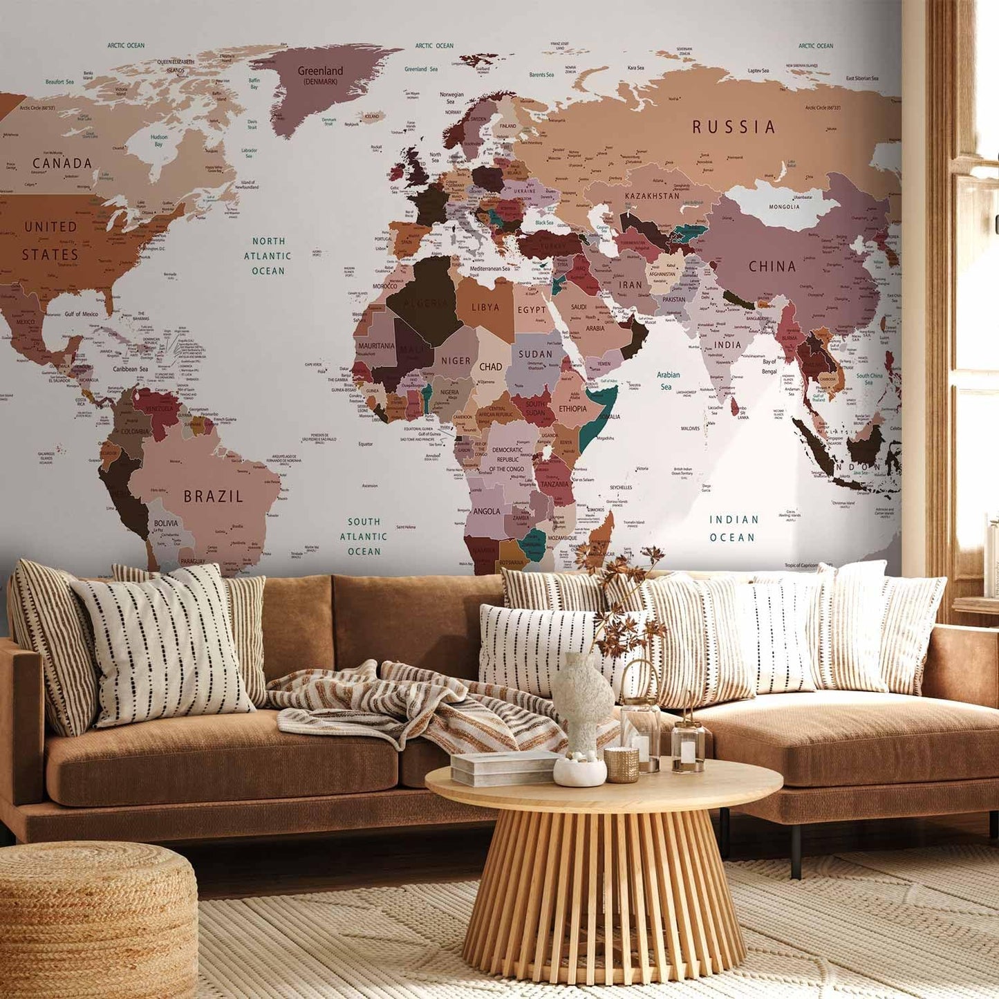 artgeist Wall Mural World Map 193x138 in - XXL Peel and Stick Self-Adhesive Wallpaper Removable Large Sticker Foil Wall Decor Print Picture Image Design Map of The World k-B-0001-a-d