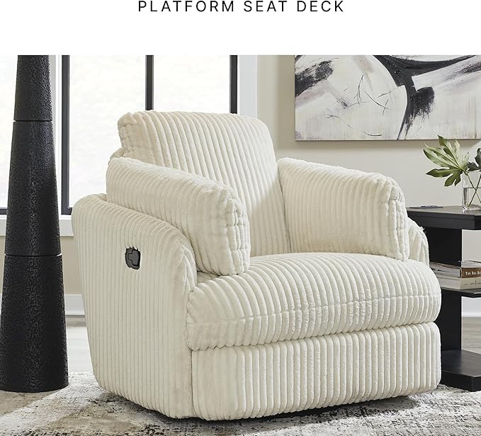 Signature Design by Ashley Tie-Breaker Cozy Contemporary Manual Press-Back Swivel Glider Rocker Recliner with 2 Bolster Pillows and Hidden Storage, White