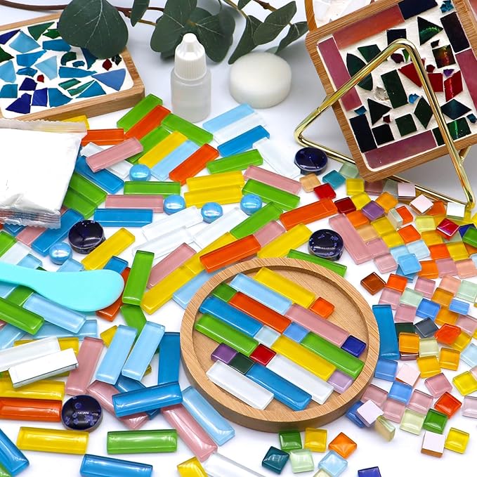 LITMIND 162Pcs / 1.1LB Mixed Colors Mosaic Glass Tiles - 1.26" x 0.4" Crystal Glass Long Strips, Ideal for Stained Glass Art, Handmade Craft, and Home Decor
