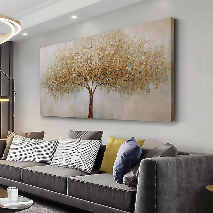 VHMING Abstract Wall Art Gold Tree of Life Artwork Canvas Painting Textured Tree Pictures Wall Decor for Living Room Bedroom Dining Room Home Office Decor 20"x40"