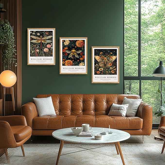 Hianan William Morris Animal Botanical Canvas Wall Art, Vintage Dragonfly Bee Butterfly Poster Prints, Maximalist Nature Flower Aesthetic Pictures for Living Room Bedroom Wood Framed 16"x24"x3