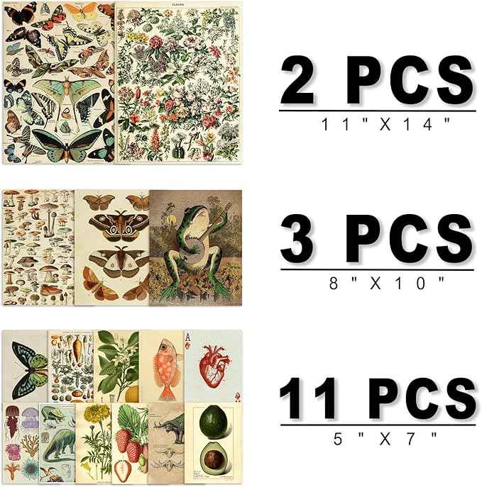 16 PCS Vintage Wall Art Decor, Botanical Cottagecore Wall Collage Kit for Bedroom, Farmhouse Posters for Room Aesthetic, Wall Prints Pictures for Living Room, Rustic Dorm Gallery Home Decor