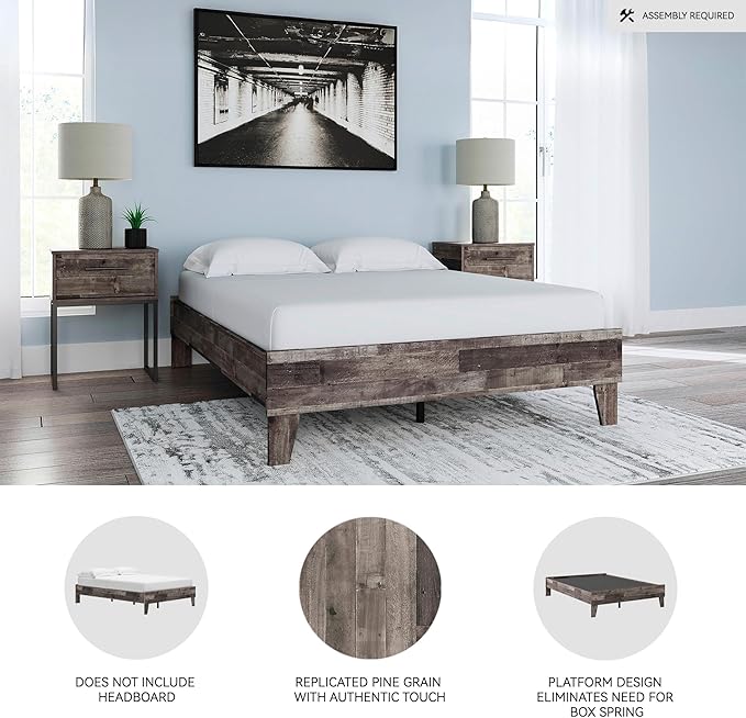 Signature Design by Ashley Neilsville Butcher Block Style Platform Bed, Full, Rustic Gray