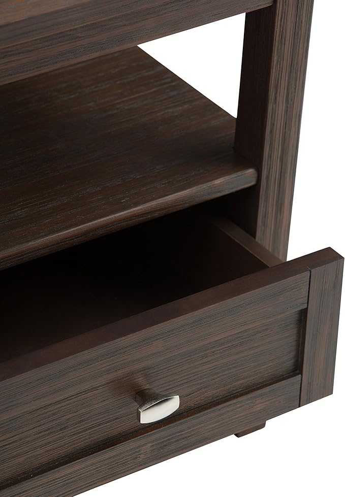 SIMPLIHOME Warm Shaker End Table - 20 inch Wide Solid Wood Side Table in Farmhouse Brown, Transitional Accent Table for Living Room or Bedroom with Drawer, Open Shelf and Square Tapered Legs