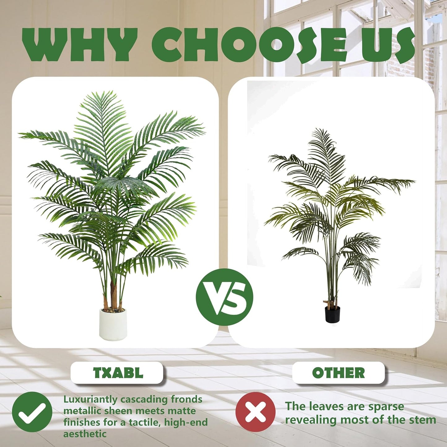 Artificial Palm Tree Indoor Plant 5FT Tall Fake Tropical Palm Tree in Pot, Real Bark Design Faux Areca Palm Tree for Home Office Living Room Bedroom Farmhouse Modern Outdoor Topiary Tree (13 Trunks)