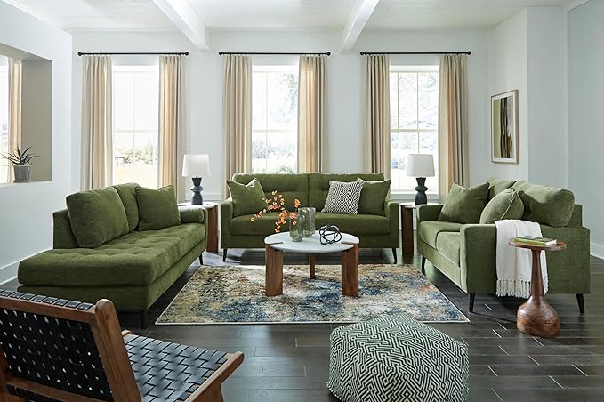 Signature Design by Ashley Bixler Mid-Century Modern Tufted Loveseat with 2 Toss Pillows, Green