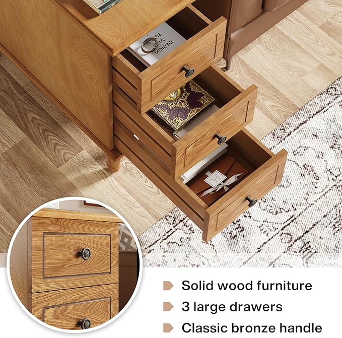 Tribesigns Solid Wood End Table Set of 2, Fully Assembled Narrow Side Table with Drawers, Pre-Assembled Nightstand Slim Bedside Table for Small Spaces, Living Room, Bedroom, Wood