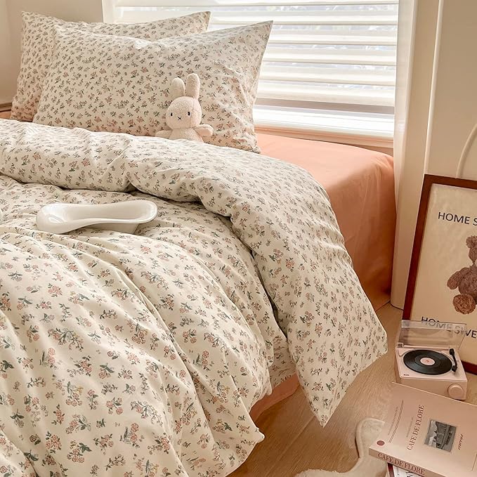 LifeTB Pink Floral Comforter Set Queen Vintage Flower Botanical Comforter Queen Fluffy Soft Cozy Aesthetic Floral Bedding Set Lightweight French Style Cute Flower Comforter Set for All Seasons