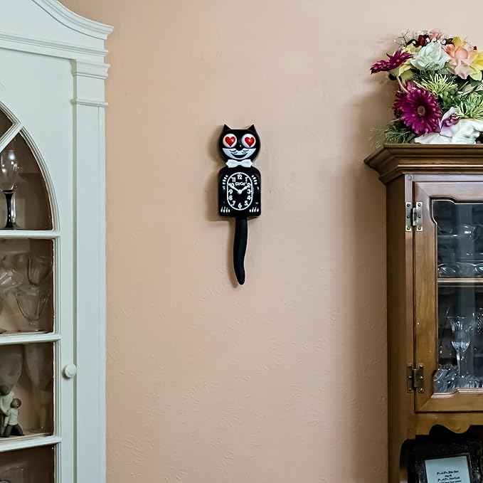KIT CAT Klock Classic Black with Heart Eyes - Iconic Cat Clock with Moving Heart Eyes and Tail, Battery Operated Wall Clock, Made in USA, Perfect for Home Decor, Mid-Century Modern Clock, Unique Gift