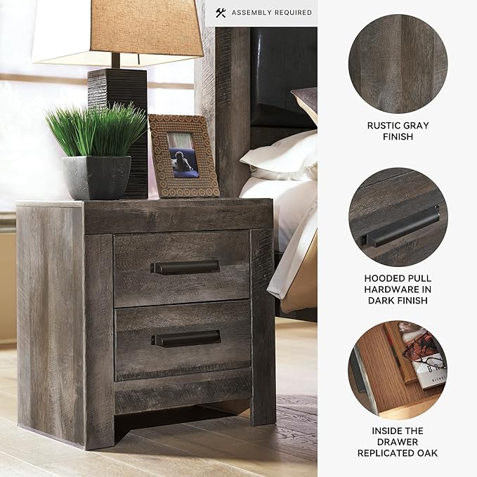 Signature Design by Ashley Wynnlow Rustic 2 Drawer Two Drawer Nightstand, 24.41" Tall, Weathered Gray