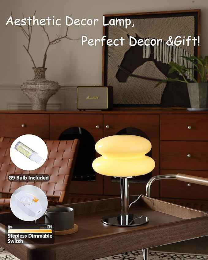 Mushroom Lamp Table Lamp for Night Stands,Mid Century Modern Desk Lamps for Bedroom, Vintage Dimmable Bedside Small Lamps, Cute Cool Home Room Aesthetic Decor for Living Room(Cream)