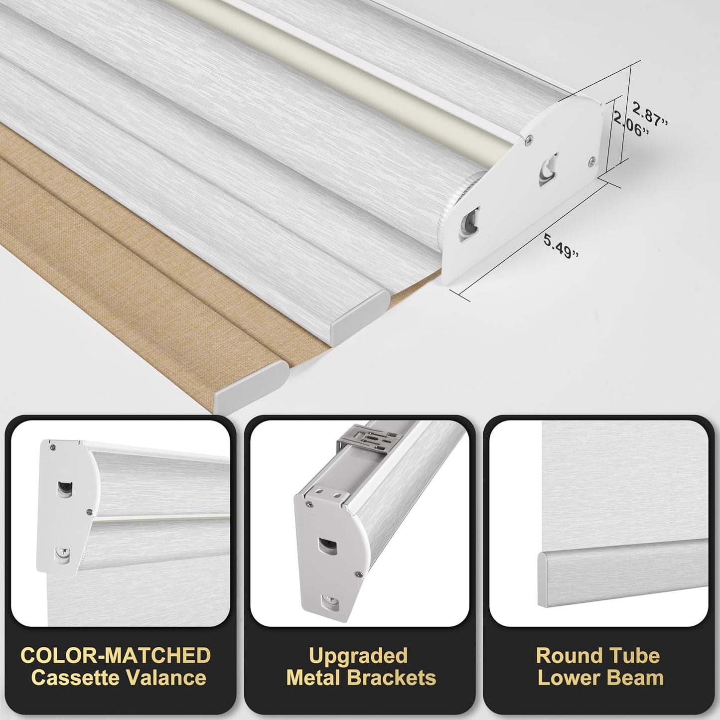 BERISSA Cordless Dual Roller Shades with Cassette Valance,Double Window Shades Blackout and Light Filtering Shades,Day and Night Roller Shades for Home Office Door.Linen Beige and White.44 W x 44" H