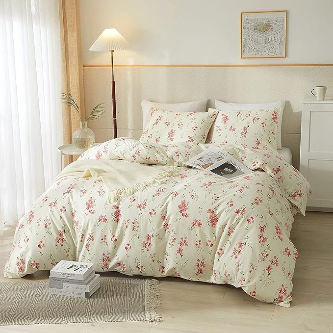 Girls Pink Floral Comforter Set Twin XL Boho Garden Floral Bedding Comforter Set Fluffy Soft Microfiber Flowers Comforter with 2 Pillowcases Chic Vintage Botanical Comforter Set All Season Twin XL