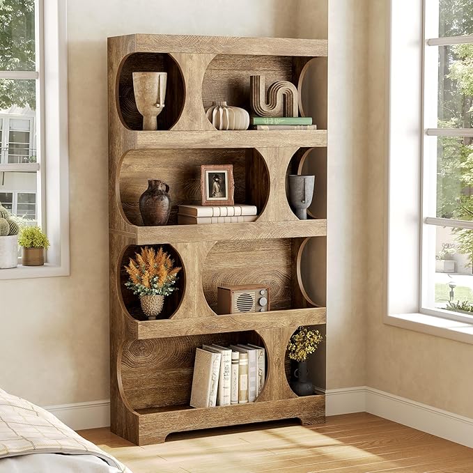 LITTLE TREE 4-Tier Large Bookshelf Set 2, All Wooden 70.8-Inch Tall Bookcase with Storage Shelves, Modern Display Rack, Big Open Book Shelf for Living Room, Bedroom, Office, Oak