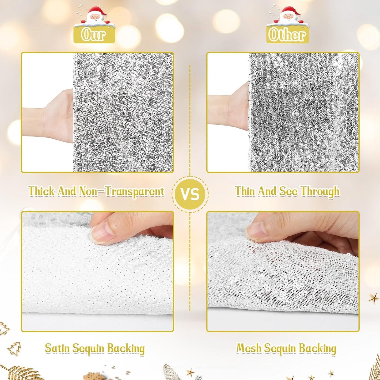 Eternal Beauty Christmas Tree Skirt, 70 Inch Silver Sequin Tree Skirt Small Xmas Tree Skirt for Christmas Tree Decorations