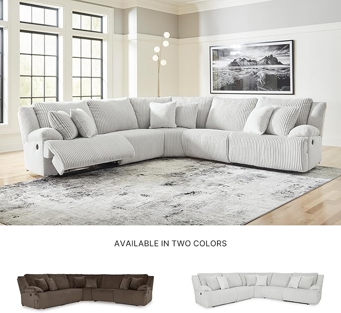 Signature Design by Ashley Top Tier Modern 5-Piece Reclining Sectional with Armrest and Throw Pillows, Light Gray