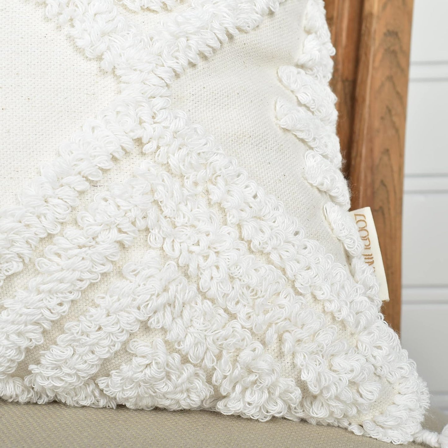 Boho Style Sofa Throw Pillow Covers – Exquisitely Crafted with Hand-Finished Tuft with Thick Cotton Tassel Details – Soft & Stylish Moroccan Decorative, 18x18inch (Spring Ruched)