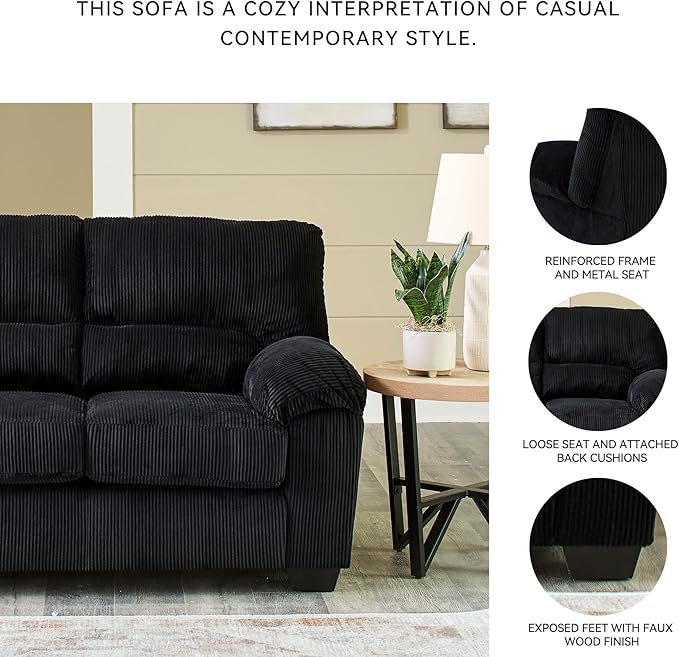 Signature Design by Ashley SimpleJoy Modern Loveseat for Living Room, Black