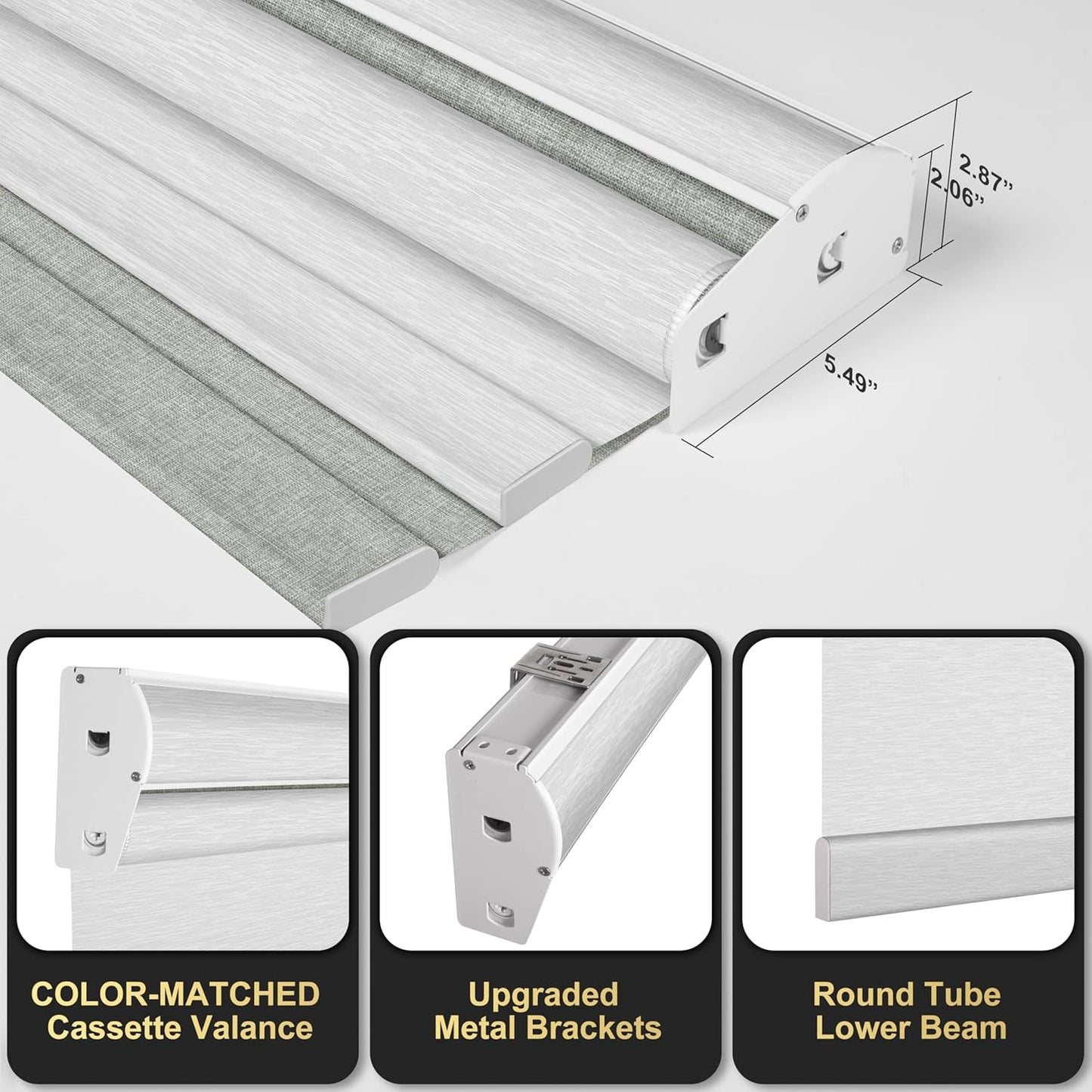 BERISSA Cordless Dual Roller Shades with Cassette Valance,Double Window Shades Blackout and Light Filtering Shades,Day and Night Roller Shades for Home Office Door.Linen Grey and White.37 W x 64" H