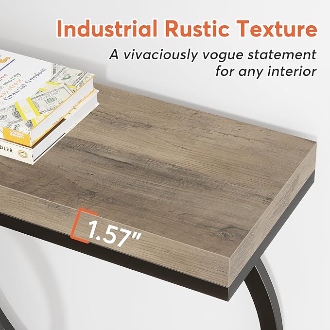 Tribesigns Console Table, 55-Inch Industrial Entryway Table with Geometric Metal Frame, Narrow Long Wood Accent Sofa Table for Living Room, Entrance, Hallway, Vintage Grey