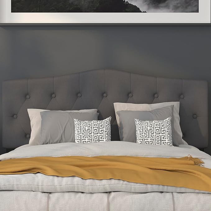 Flash Furniture Cambridge Tufted Upholstered Headboard for Queen Size Bed, Contemporary Fabric Tufted Headboard with Adjustable Height, Dark Gray