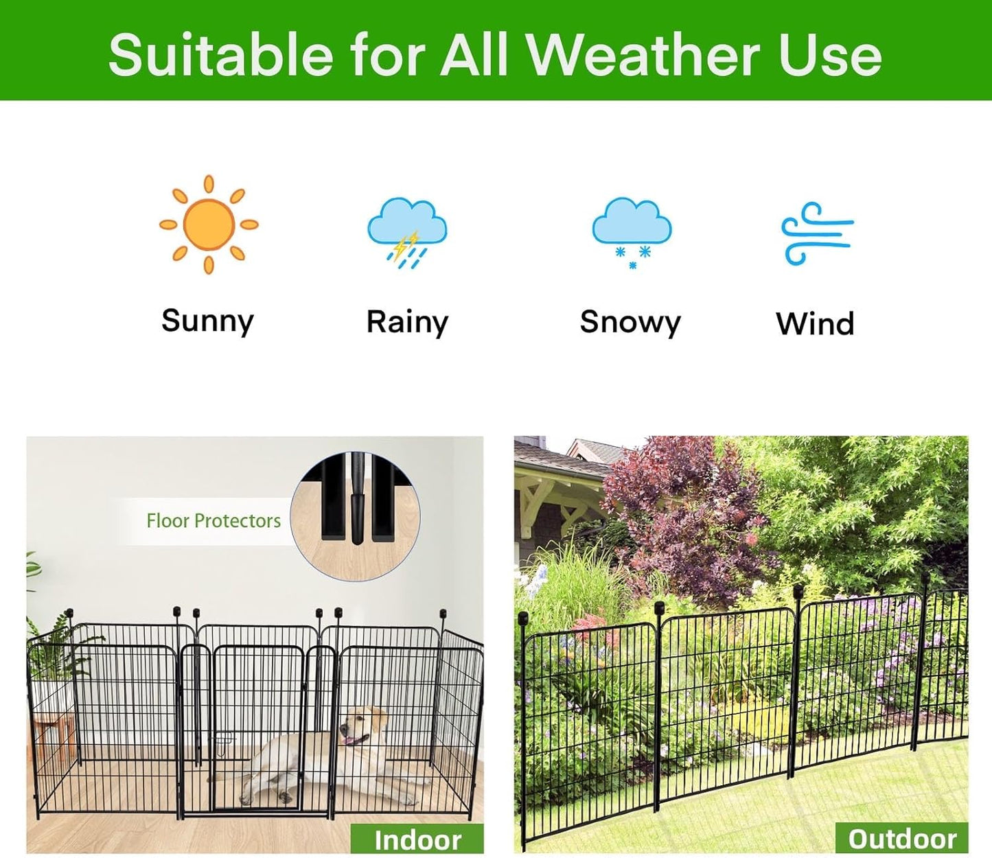 ADAVIN Tall Garden Fence Wide Door Low Threshold, 54 inch High 10 Panels Total 22.1 Ft(L), Black Heavy Duty Metal Dog Fencing for Yard or Camping,Suitable for Indoor Pet Fence or Outdoor Dog Fencing