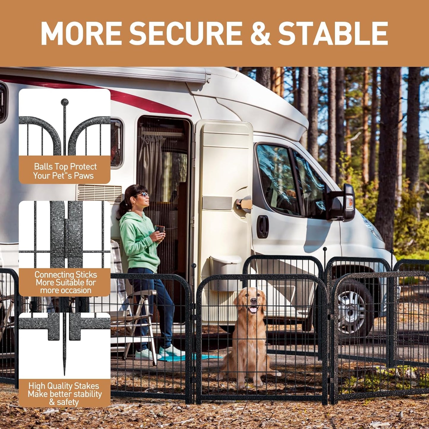 Metal Dog Playpen, 40 Inch Height 16 Panels, Large Dog Fence for Large/Medium/Small Dogs Indoor & Outdoor Bliss, Perfect Dog Pen for Camping, Yard, and RV | Black-Silver