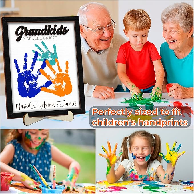 Grandma Birthday Gifts, Grandkids Handprint Sign with Paints, Art Prints Family Keepsake Mother's Day Thanksgiving Gift for Nana, Grammy, Craft Keepsake Wooden Frame, Family Gifts for New Grandma