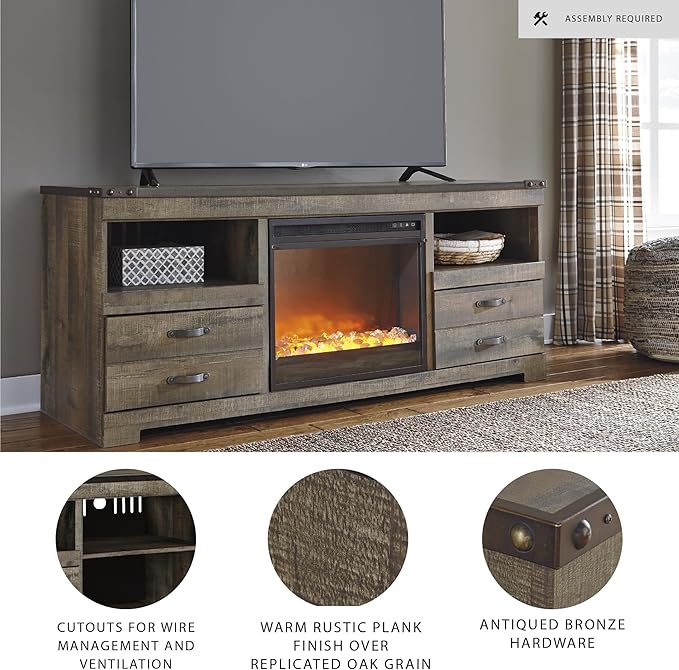 Signature Design by Ashley Entertainment Accessories Urban 63" TV Stand with Electric Fireplace for TVs up to 72", Dark Brown
