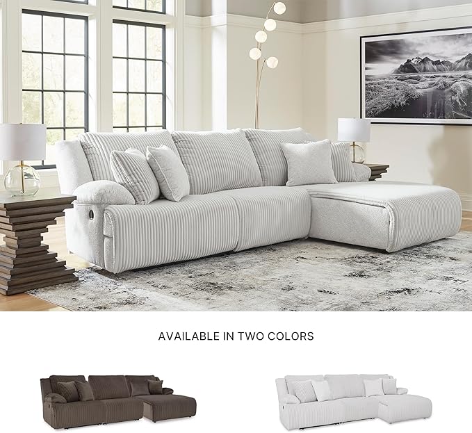 Signature Design by Ashley Top Tier Casual L-Shaped 3-Piece Reclining Sectional Sofa with Pillow-Top Armrest and 4 Accent Pillows, Light Gray