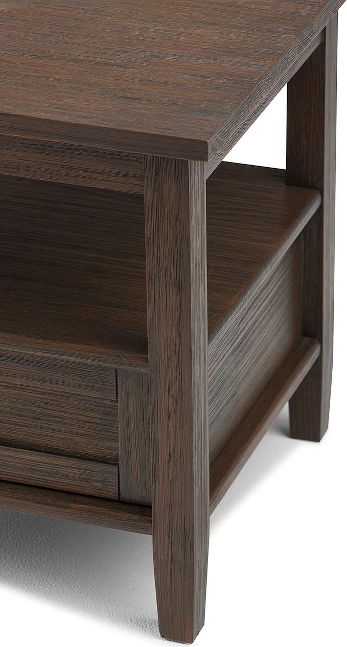 SIMPLIHOME Warm Shaker End Table - 20 inch Wide Solid Wood Side Table in Farmhouse Brown, Transitional Accent Table for Living Room or Bedroom with Drawer, Open Shelf and Square Tapered Legs