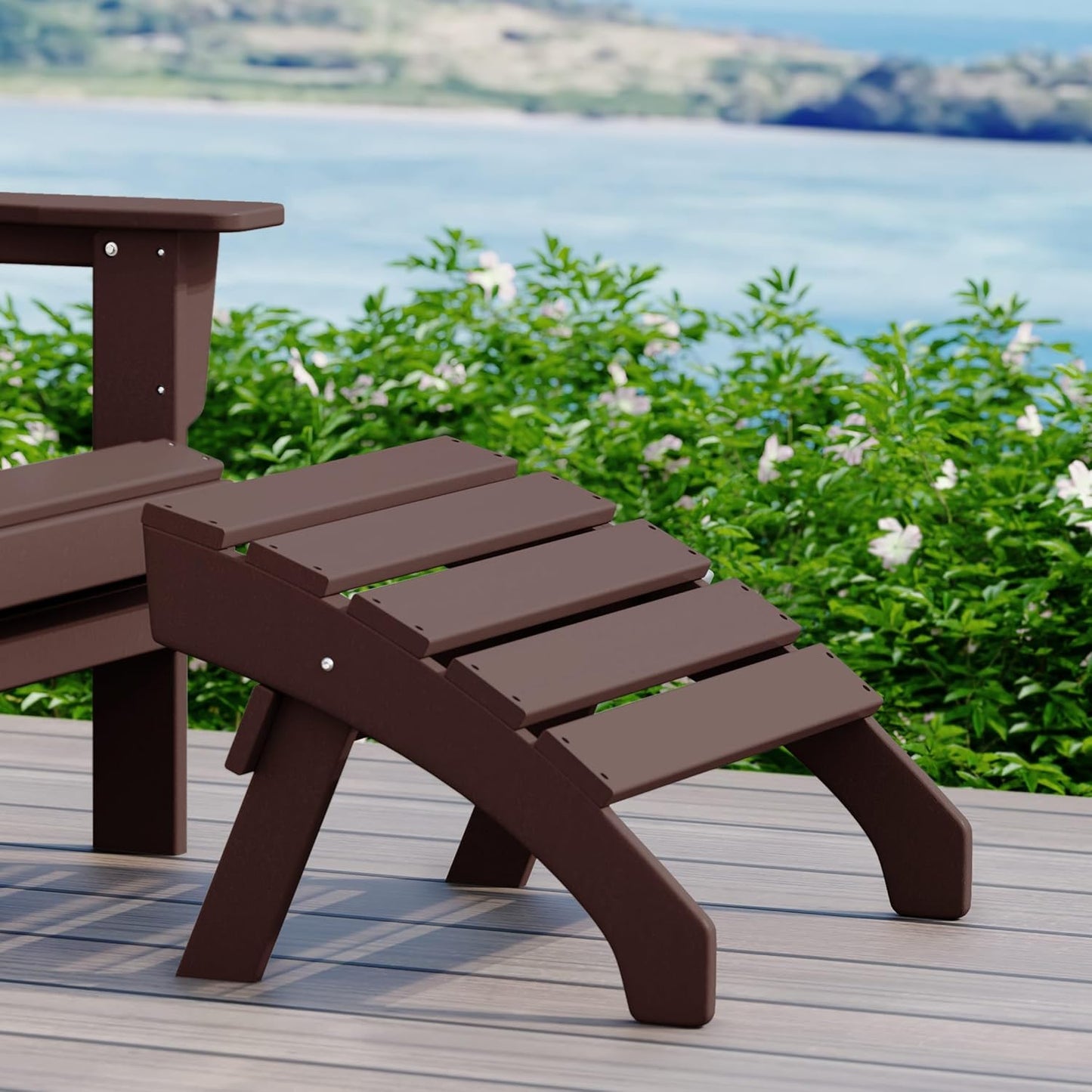 WestinTrends Dylan Outdoor Patio HDPE Adirondack Ottoman Footrest, Dark Brown