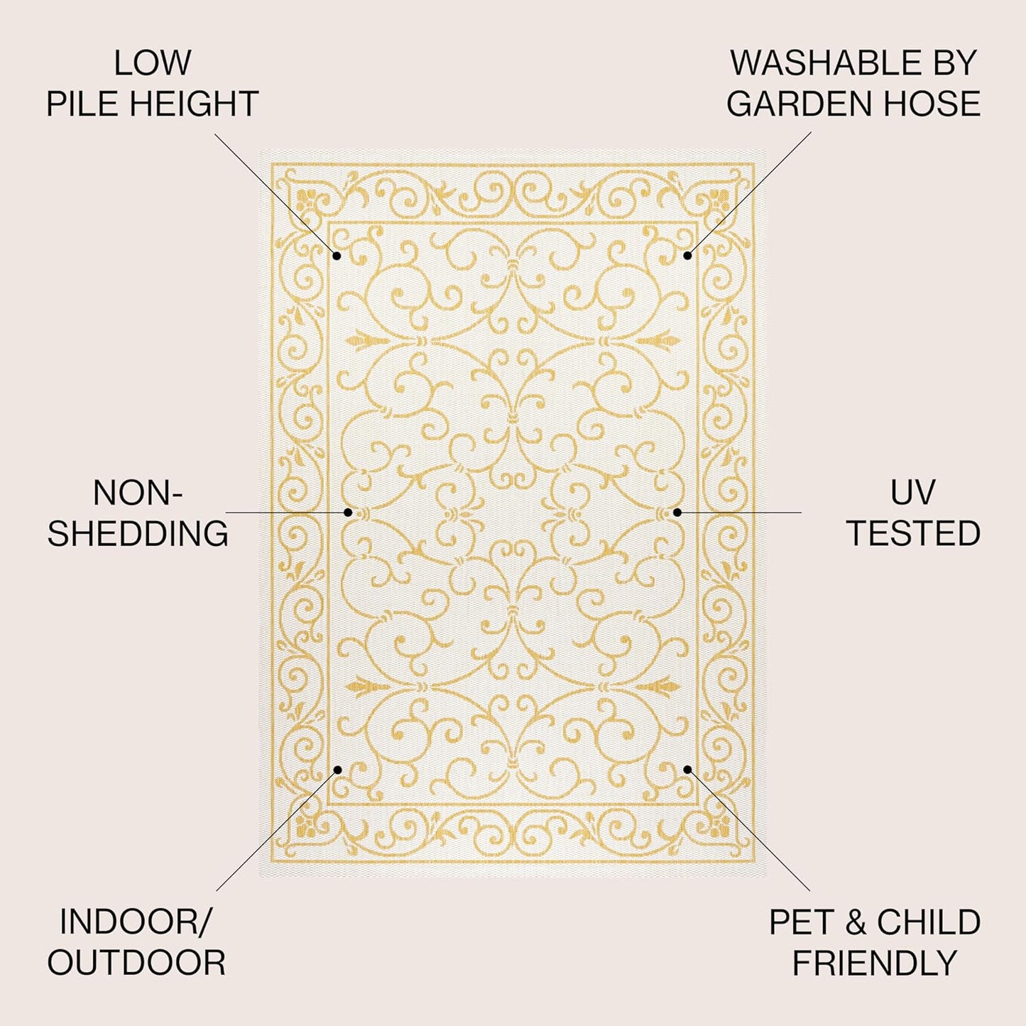 JONATHAN Y Vintage Filigree Indoor Outdoor Area Rug 9X12 Cream/Yellow, Charleston Textured Weave for Backyard, Patio, Porch, Easy-Cleaning, High Traffic, Pet-Friendly, Non-Shedding (SMB106M-9)