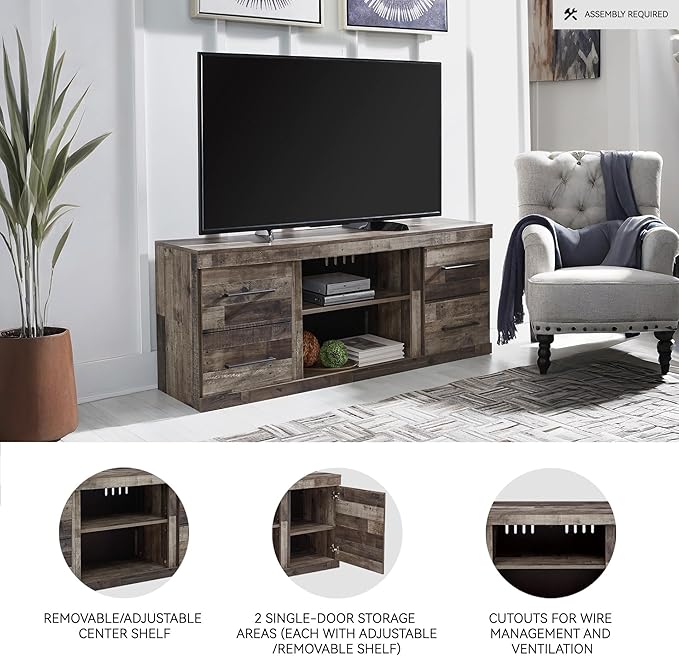 Signature Design by Ashley Derekson Casual TV Stand with Fireplace Option, Fits TVs up to 63", Gray