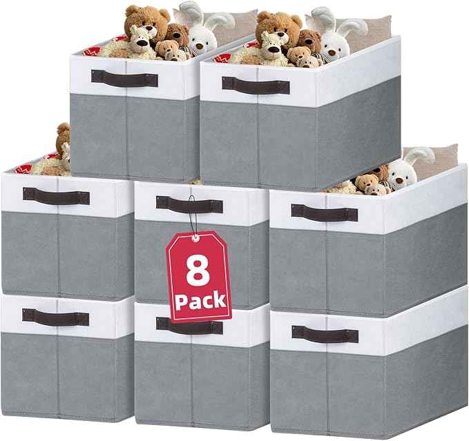 Criusia 8 Pack Closet Organizers and Storage Bins - Extra Large Storage Baskets for Organizing - Clothes Storage Bins for Shelves -Foldable Organizer Bins Totes for Toy Blanket, Dorm Room Essentials