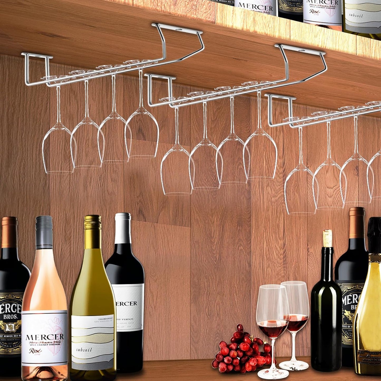 5 Pack Wine Glass Rack Stainless Steel Wine Glass Holder, 14inch Hanging Stemware Rack for Bar Kitchen Cabinet