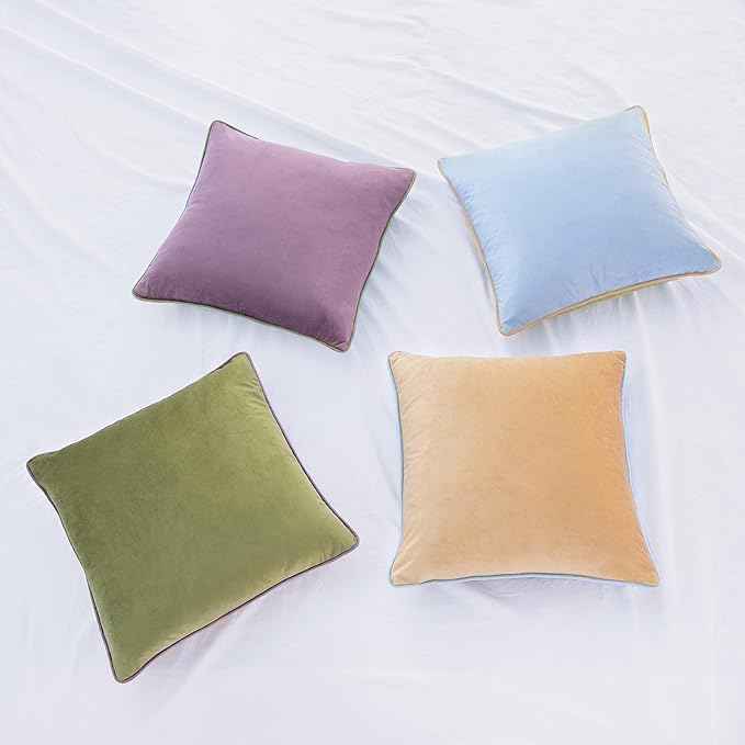 MONDAY MOOSE Decorative Throw Pillow Covers Cushion Cases, Set of 4 Soft Velvet Modern Double-Sided Designs, Mix and Match for Home Decor, Pillow Inserts Not Included (20x20 inch, Purple/Green)