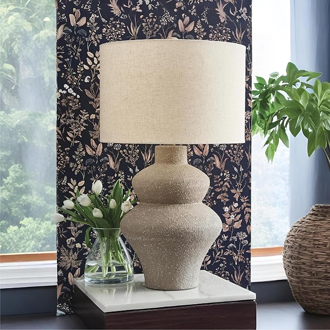 Signature Design by Ashley Jossleigh Bohemian Table Lamp with 3-Way Switch and Drum Shade, Beige