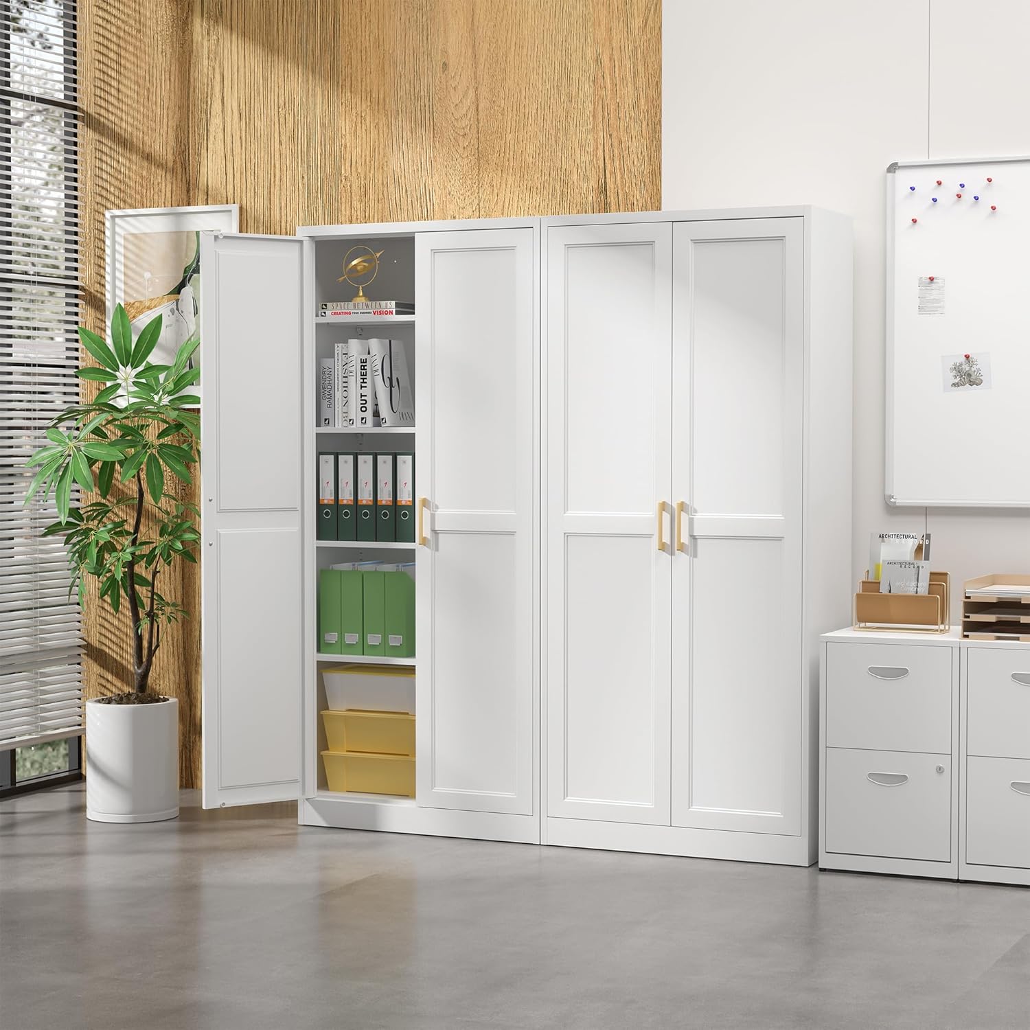 Kitchen Pantry Cabinet,71”White Metal Pantry Storage Cabinet with Doors and 4 Adjustable Shelves,Kitchen Cabinet with 2 Gold Handles,Tall Cabinet for Livingroom,Pantry, Bathroom,Kitchen - Décor Diaries