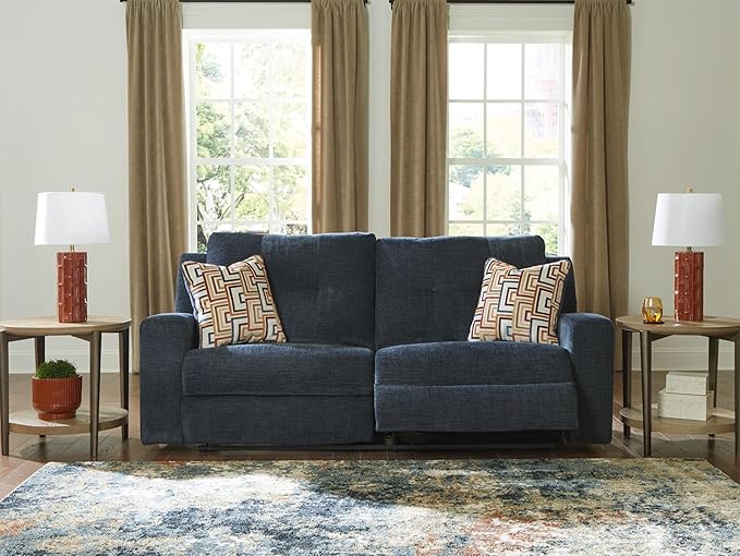 Signature Design by Ashley Danum Modern Manual Pull Tab Reclining Sofa with Tufed Back Cushion, Blue