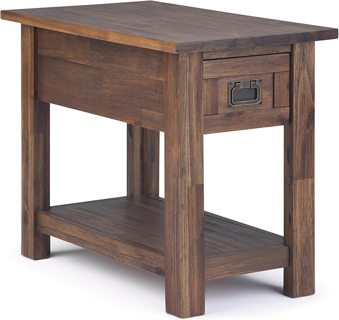 SIMPLIHOME Monroe Narrow Side Table – 14 inch Wide Solid Acacia Wood End Table in Distressed Charcoal Brown, Rustic Accent Table or Side Table for Living Room with Drawer and Shelf
