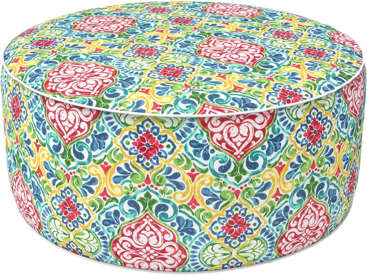 LVTXIII Indoor/Outdoor Inflatable Ottoman, D31 x H14 Inch Large Round Ottoman, All Weather Foot Rest Stool, Portable Footrest for Patio, Garden, Camping and Home - Damask Red