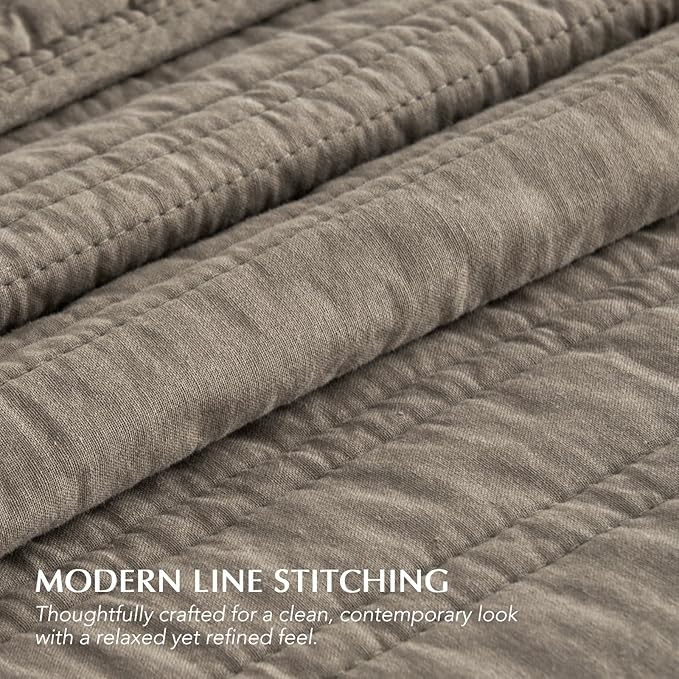 EVERGRACEHOME 100% Cotton Modern Lines Quilt Set King Size, Pre-Washed Soft Striped Coverlet Bedspread, 3 Piece Lightweight Bedding Set for All Season, with 2 Pillow Shams, Stone Taupe