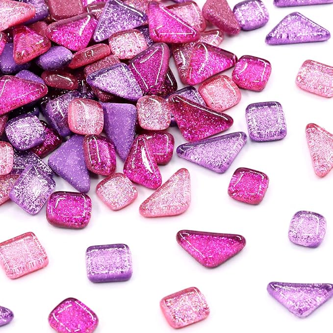 Swpeet 1 Pound Mixed Colors Shine Crystal Series Mosaic Tiles Assortment Kit, Square and Triangle Genuine Mosaic Tiles Glitter Crystal Mosaic Perfect for Home Decoration Crafts - Mosaic Tiles H