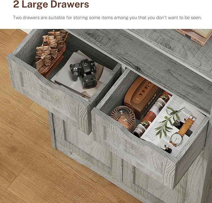 Iwell Tall Storage Cabinet with Adjustable Shelf, Bathroom Cabinet with 2 Drawers, Linen Cabinet for Living Room, Grey