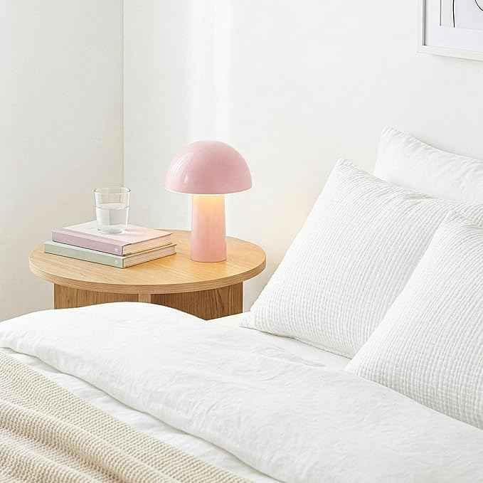 Brightech Celia Mood Lamp – 10" Touch-Controlled Mushroom Table Lamp, Cordless & Dimmable LED, Portable & Rechargeable Bedside Night Light, Sustainable Recycled Modern Patio Lamp for Home Décor – Pink