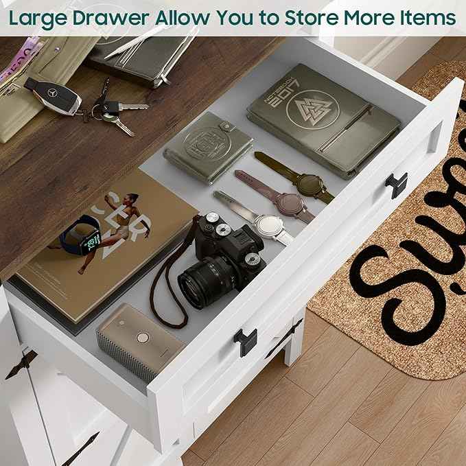 Vabches Shoe Storage Cabinet, 5-Tier Farmhouse Shoe Cabinet with Adjustable Shelves & Drawer, Wooden Shoes Rack Cabinets Storage Organizer with Doors for Entryway, Hallway, Closet, Living Room, White