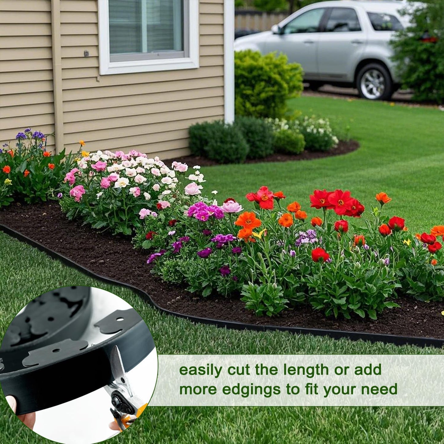 Hugeleaf Landscape Edging 2 Inch Tall, 30 Feet Garden Edging Border with 30pcs Stakes, Plastic Edging for Landscaping,Lawn,Flower Beds, Paver Edging (Black)